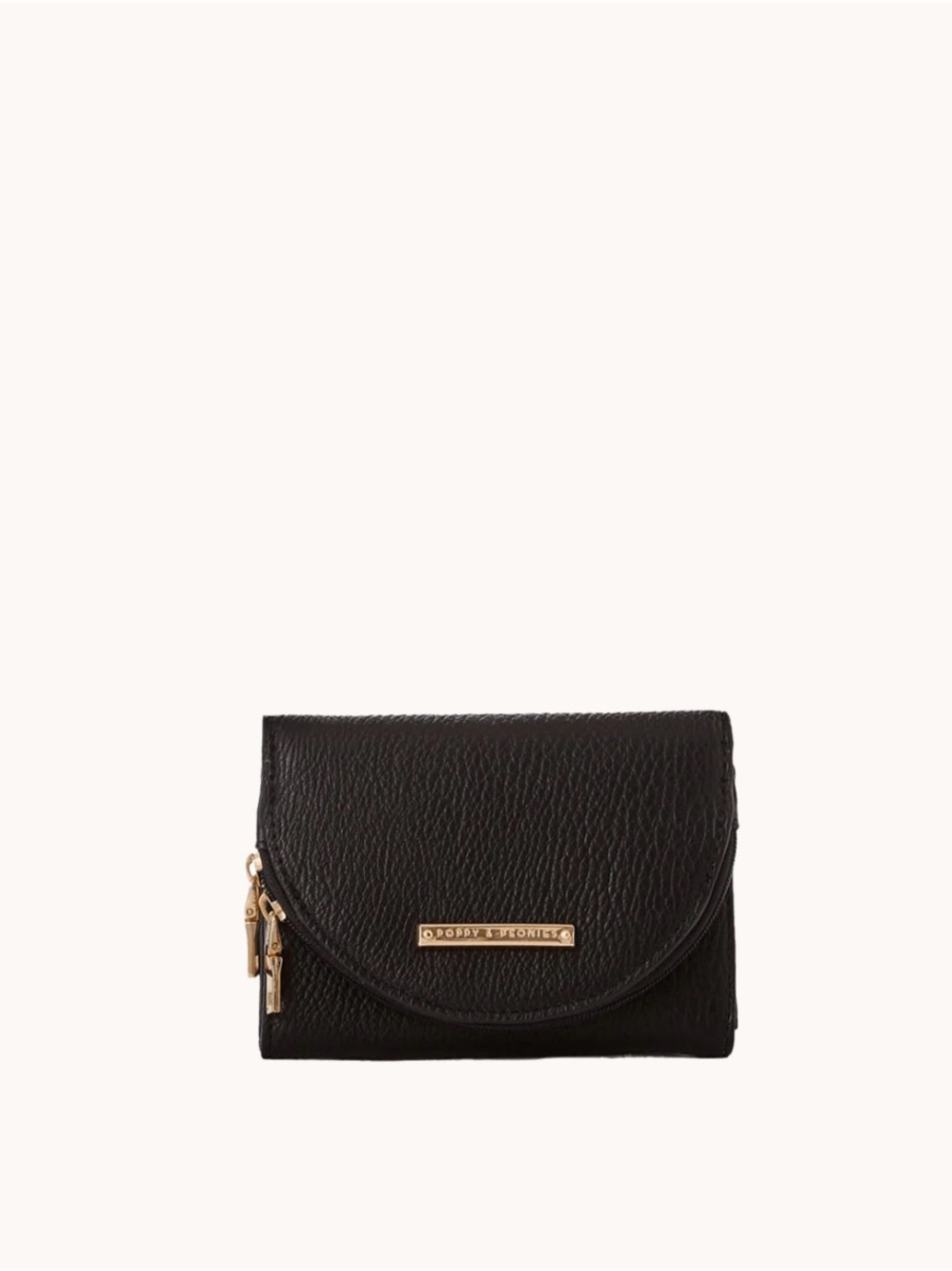 Poppy & Peonies Black Pebbled Leather Mini Wallet with Gold Hardware - Picture 3 of 4